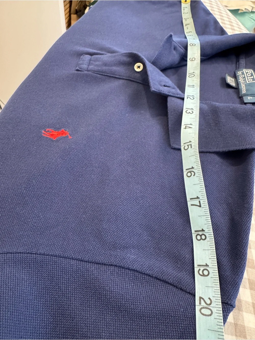 Polo Ralph Lauren Men’s Navy Blue Mesh Polo Shirt Red Pony Cotton Size Large